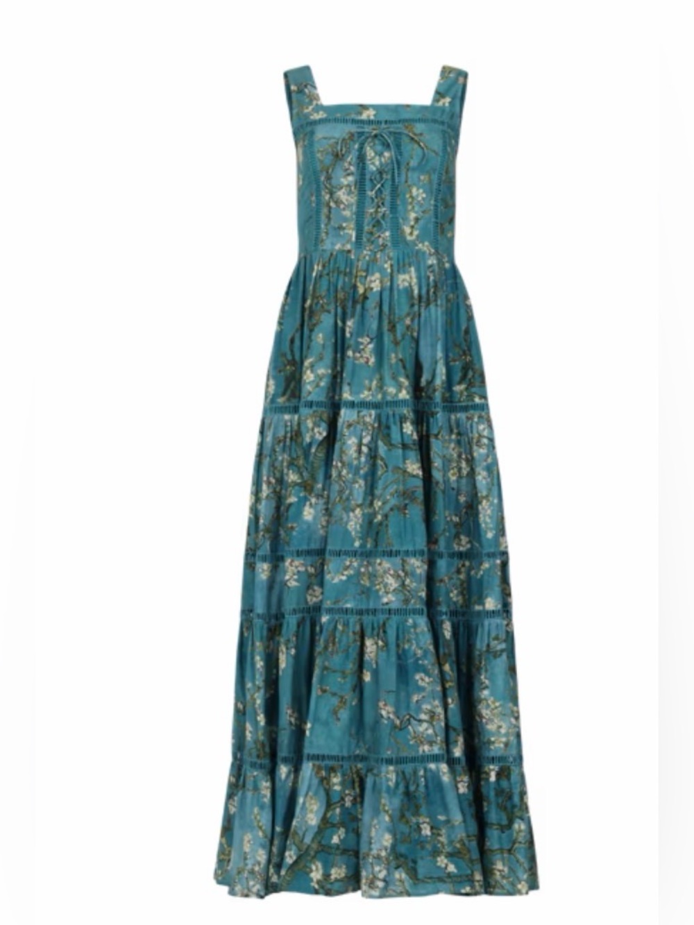 Jessaka Van Gogh Floral Maxi Dress in Blue & Green Size Medium